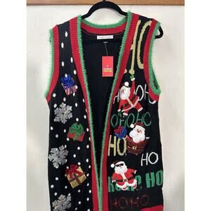 Celebrate Together Christmas Ugly Sweater Button Down Vest‎ Sz L Santa Presents